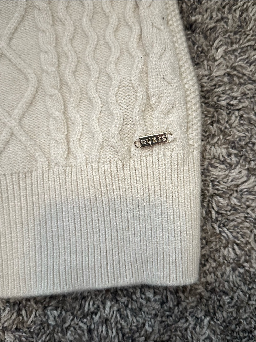 Guess Off-the-Shoulder Cable Knit Sweater - Cream - Picture 4 of 8